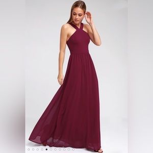 NWT Lulus Air of Romance Burgundy Maxi Dress